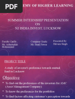 Iilm Academy of Higher Learning: Summer Internship Presentation ON NJ India Invest, Lucknow