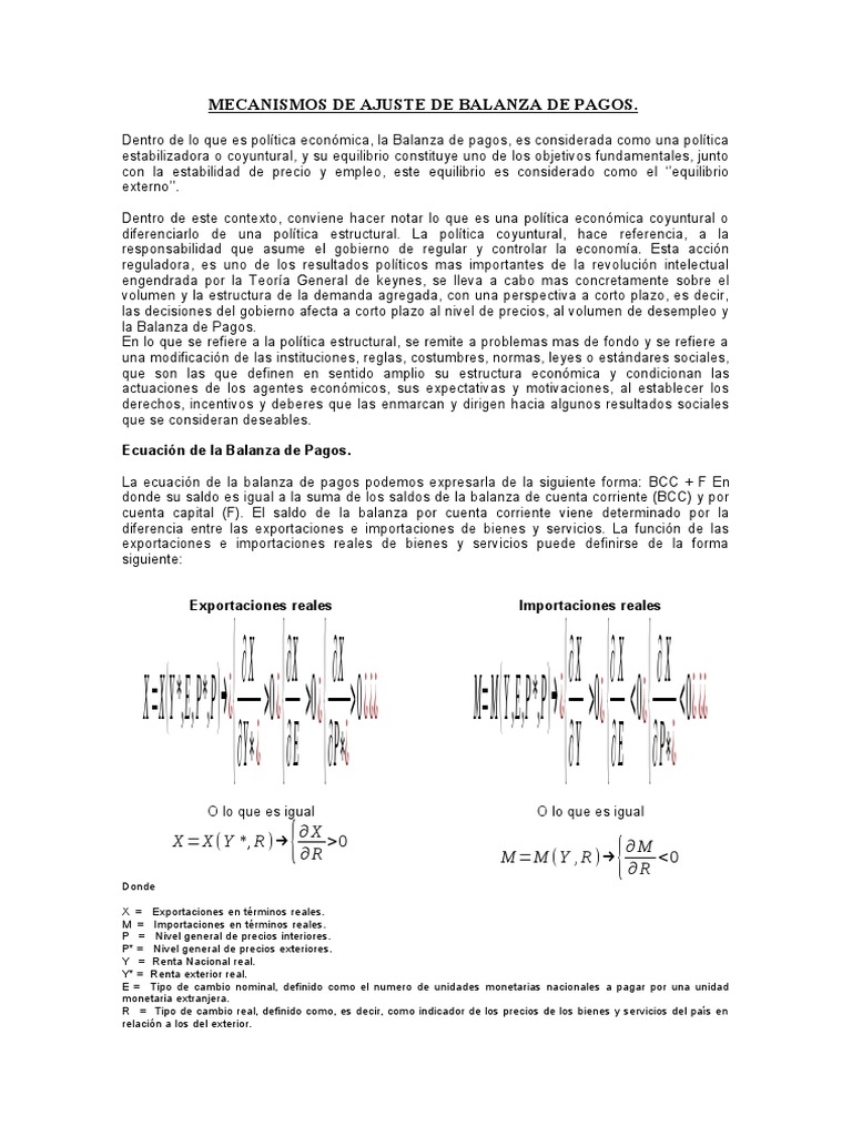 Mecanismos de Ajuste en Balanza de Pagos | PDF | Balance de pagos ...
