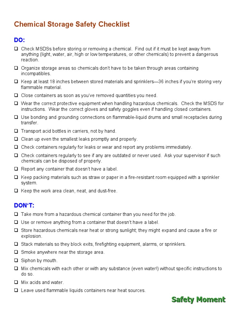 Chemical Storage Safety Checklist PDF