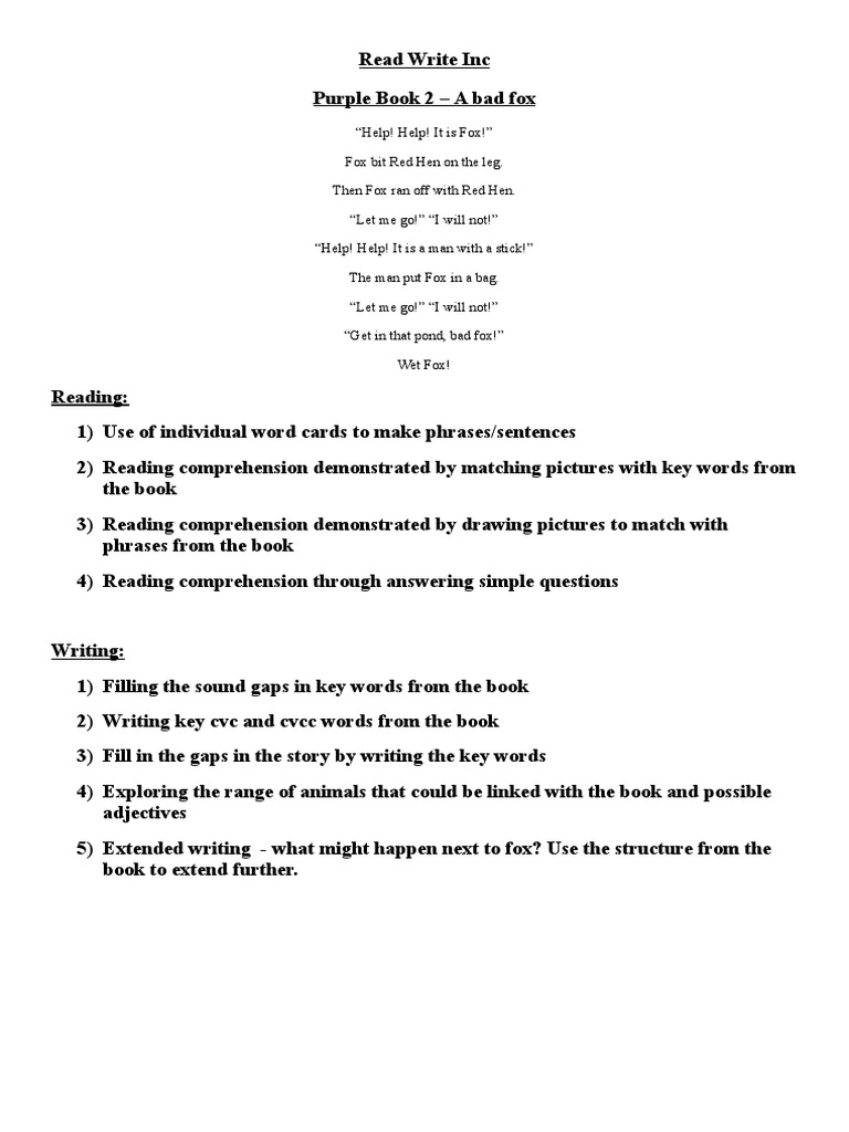 A Bad Fox - Purple 2 | PDF | Reading Comprehension | Linguistic Typology