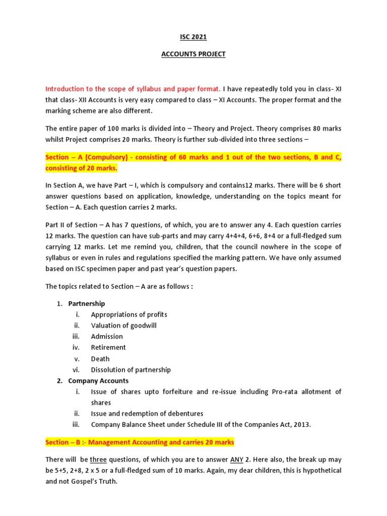 Introduction To The Scope of Syllabus and Paper Format.: ISC 2021 ...