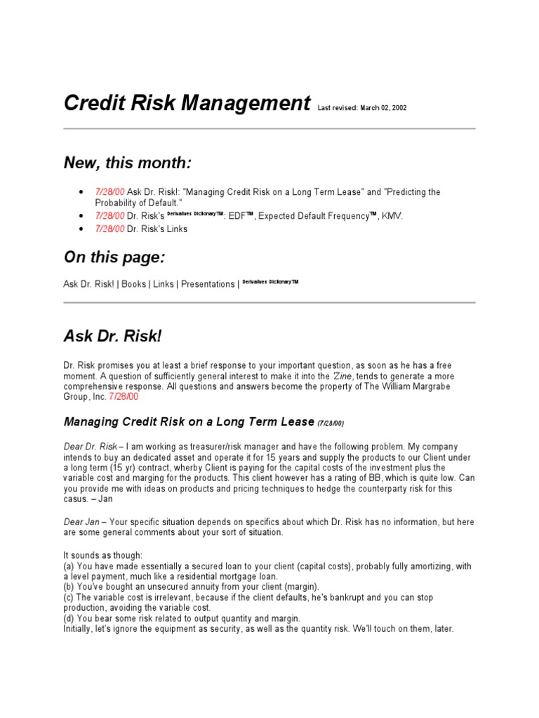 Credit Risk Insights for Professionals | PDF | Financial Risk | Bonds ...