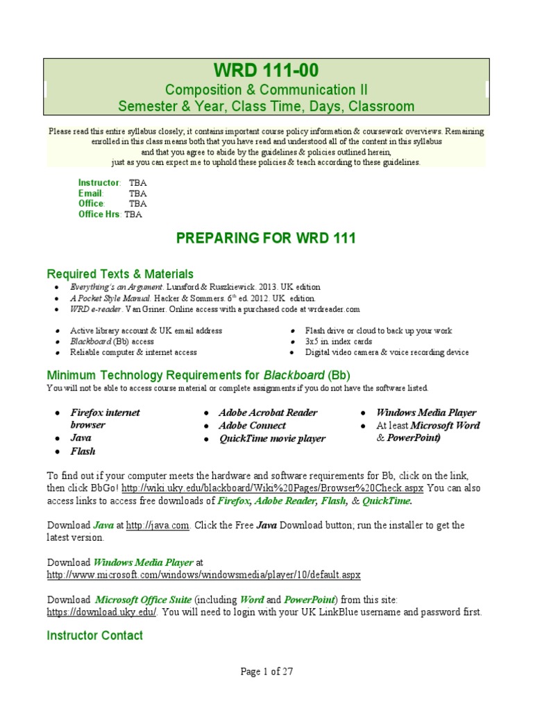 Palumbo WRD111 Syllabus Template-1 | PDF | Plagiarism | Essays