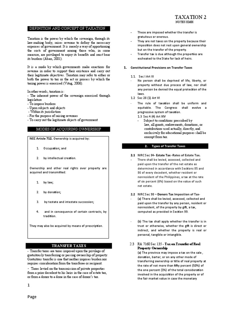 Tax 2 Reviewer PDF Estate Tax In The United States Inheritance Tax