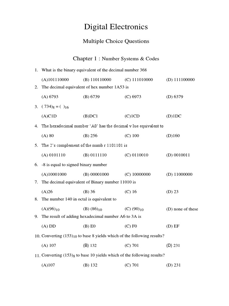 Digital Electronics: Multiple Choice Questions | PDF | Logic Gate ...