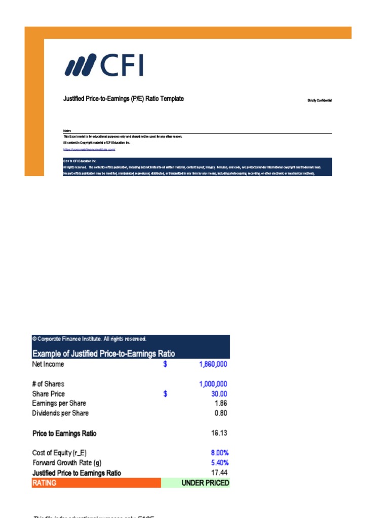 Justified Price-to-Earnings (P/E) Ratio Template: Strictly Confidential ...