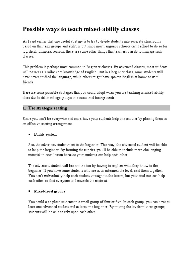 Teaching Strategies for Mixed-Ability Classes | PDF | Cognition ...