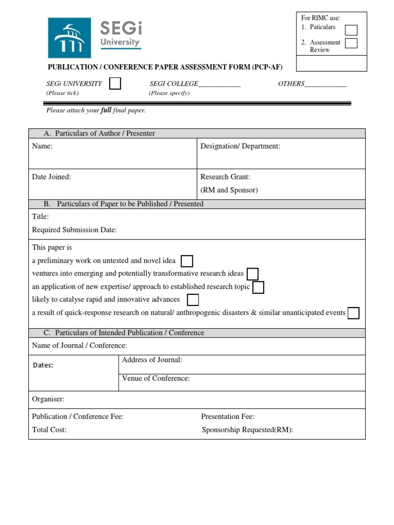 Conference Paper Assessment Form | PDF | Inquiry | Science