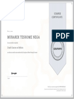 Mubarek Teshome Nega: Course Certificate