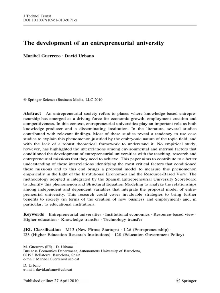 The Development of An Entrepreneurial University PDF | PDF ...