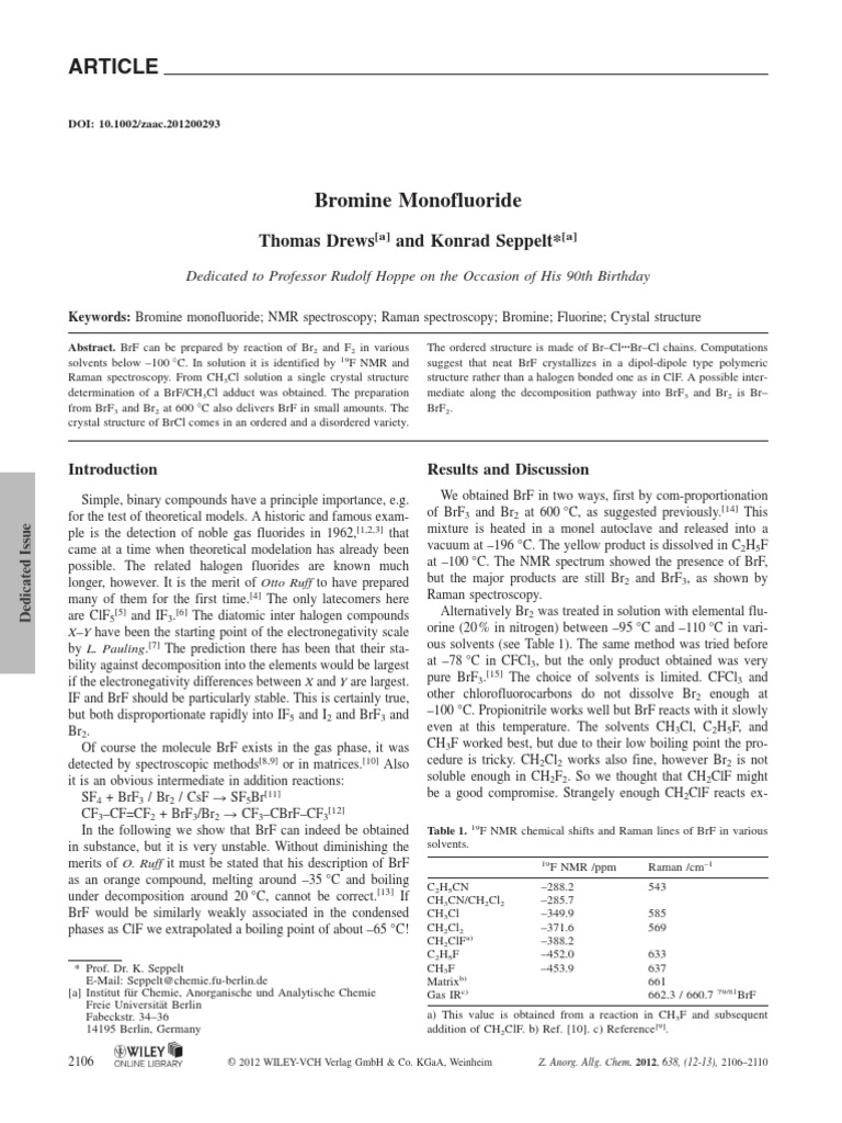 Bromine Monofluoride PDF Chlorine Solution