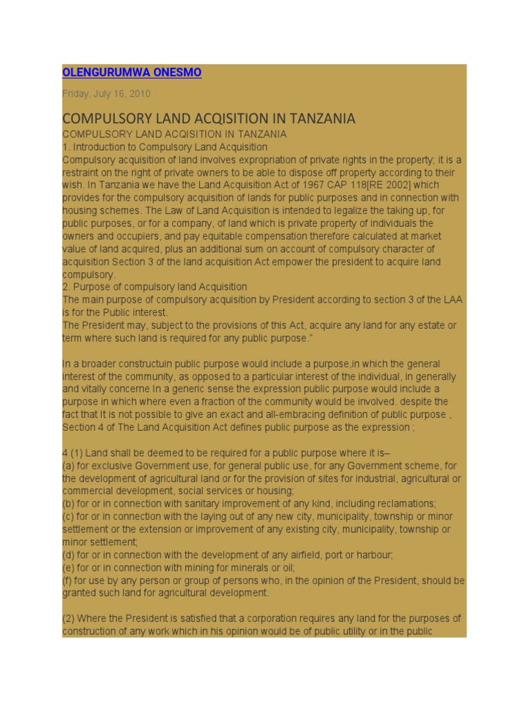 Acquisition of Land | Download Free PDF | Eminent Domain | Government