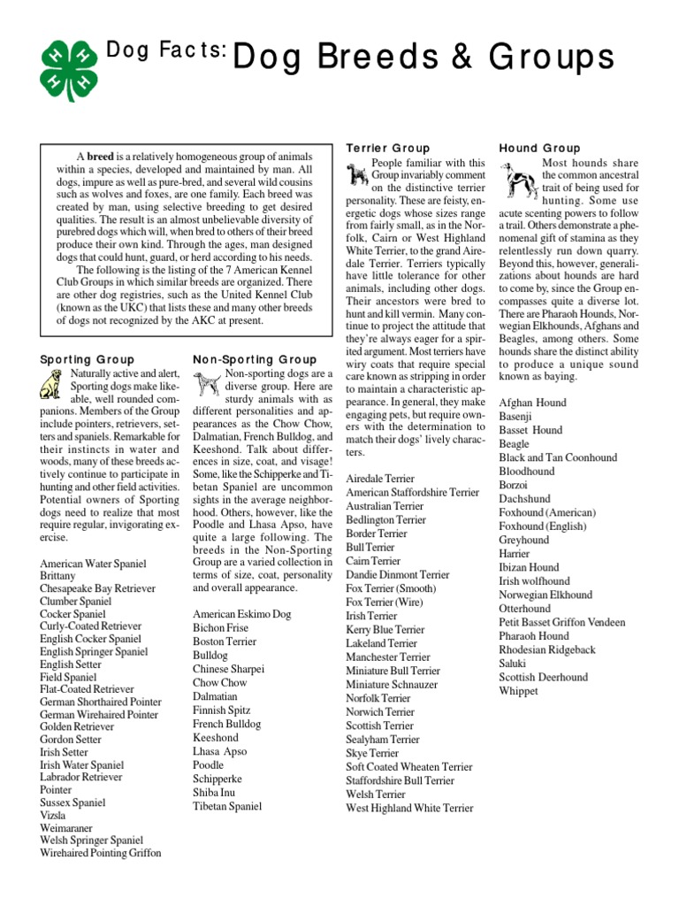 Dog Breeds Groups PDF | Download Free PDF | Dog Breeds | Mammal Breeds