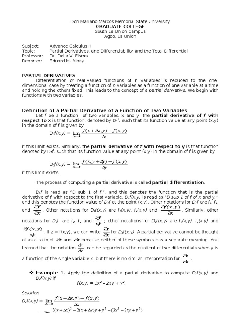 Partial Derivatives Pdf Derivative Function Mathematics