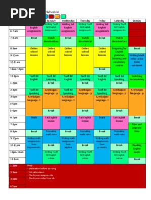 Weekly schedule