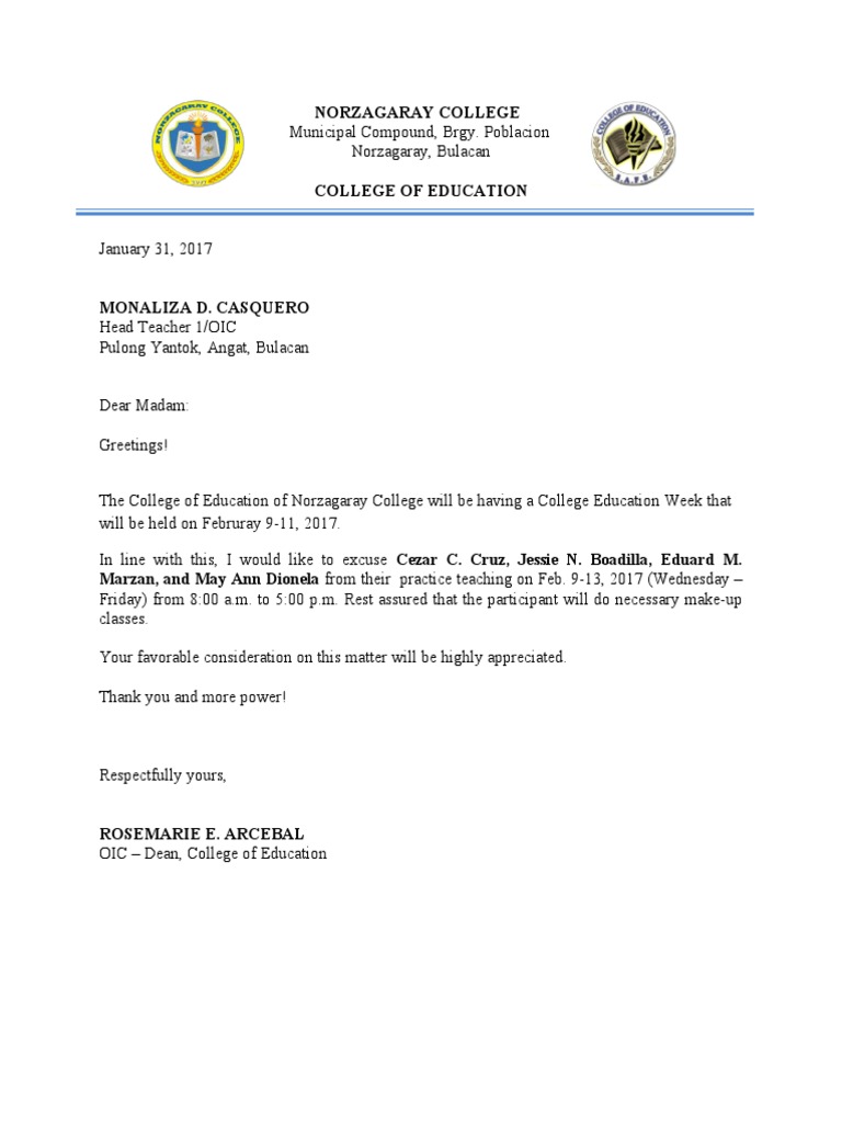 Excuse Letter | PDF