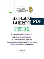 K-12 Education Training Certificate for Cynthia Martillano