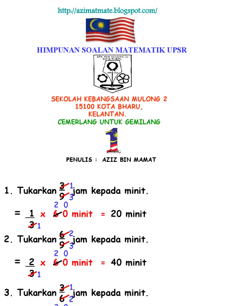 Penukaran Pecahan Jam Kepada Minit