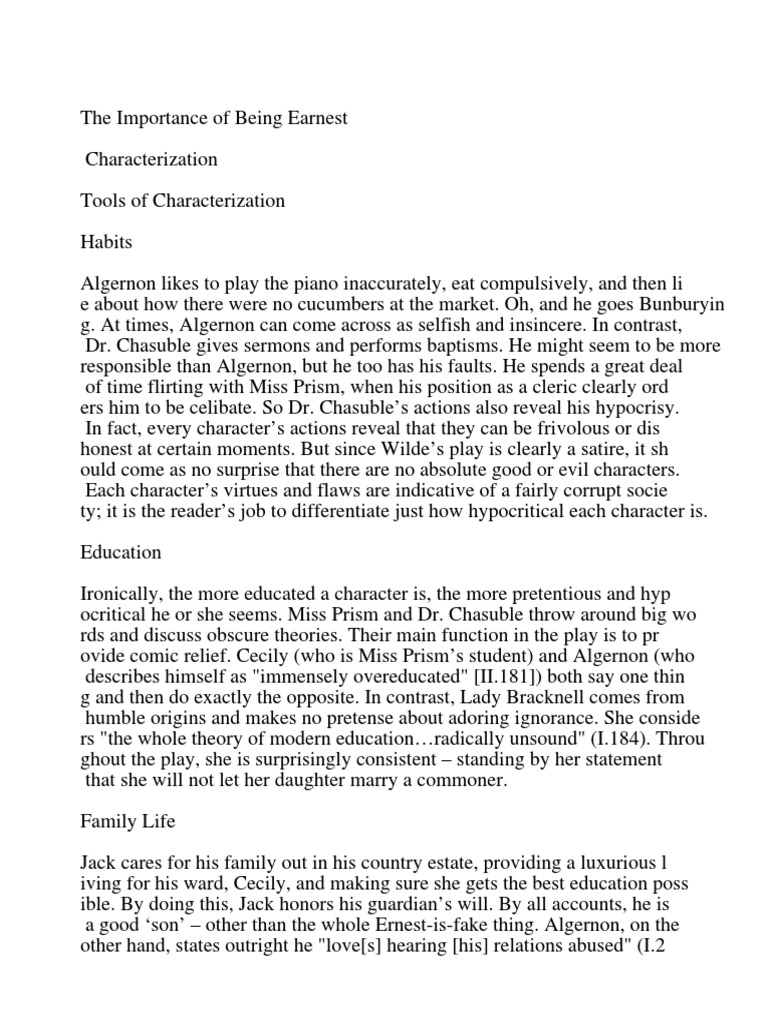 The Importance of Being Earnest Characterization | PDF | The Importance ...