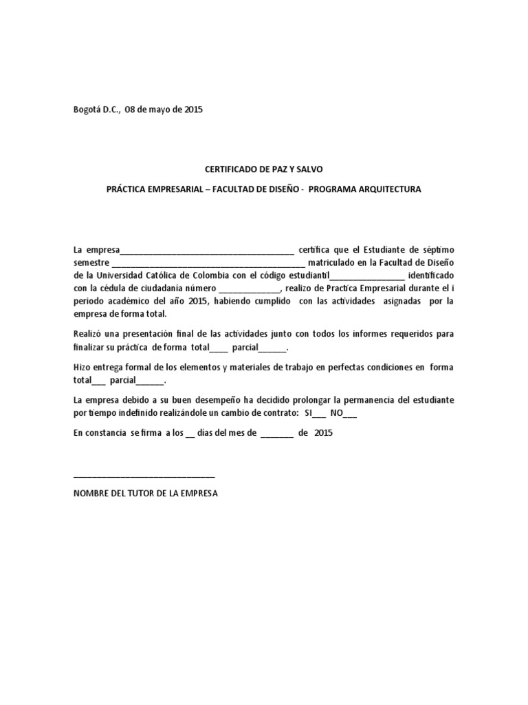Certificado de Paz y Salvo - Práctica Empresarial | PDF | Negocios