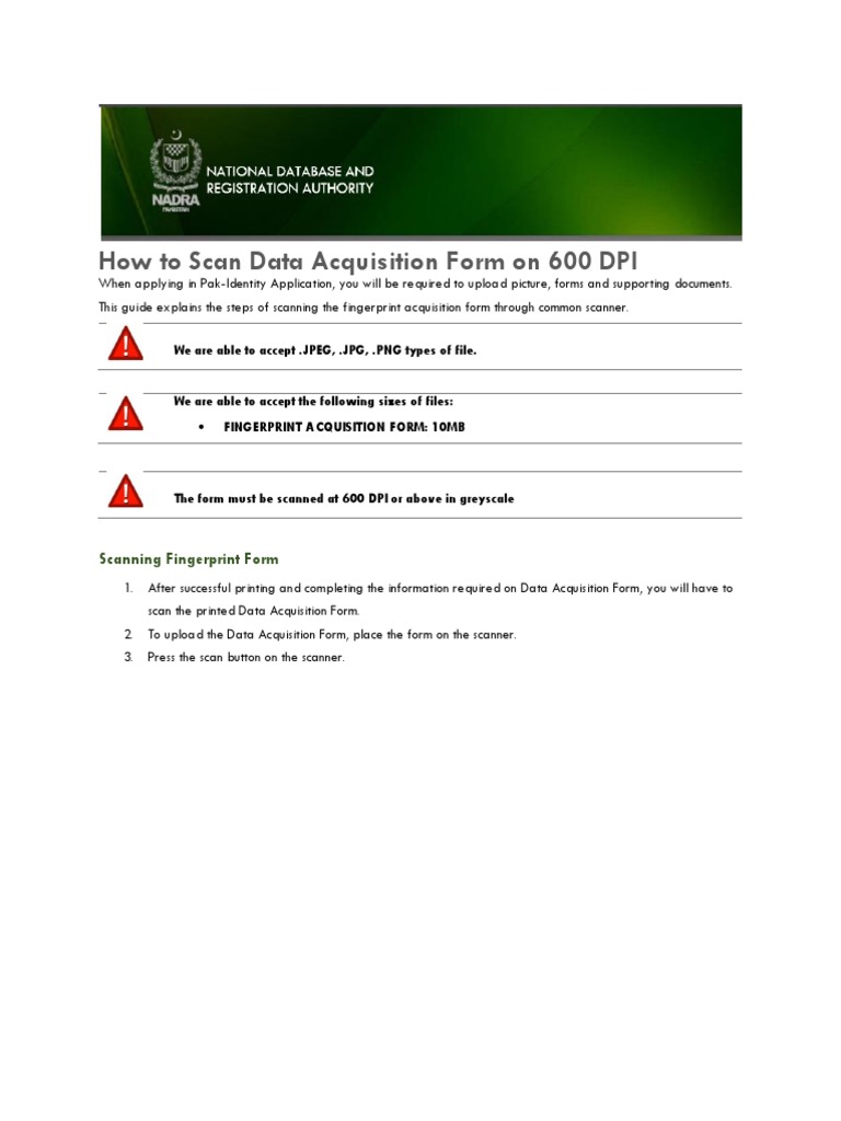 How To Scan Data Acquisition Form On 600 DPI | PDF
