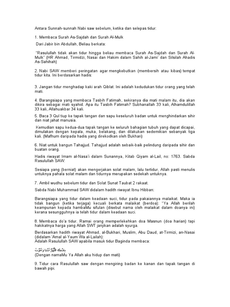 Amalan Sebelum N Selepas Tido Pdf