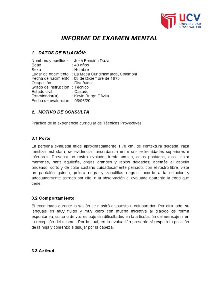 Informe de Examen Mental-Jose | PDF | Memoria | Prueba (evaluación)