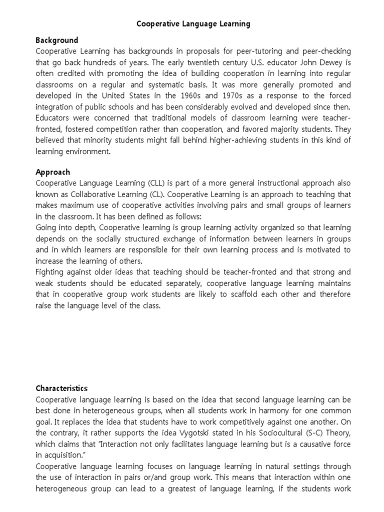 Cooperative Language Learning Overview | PDF | Language Education ...