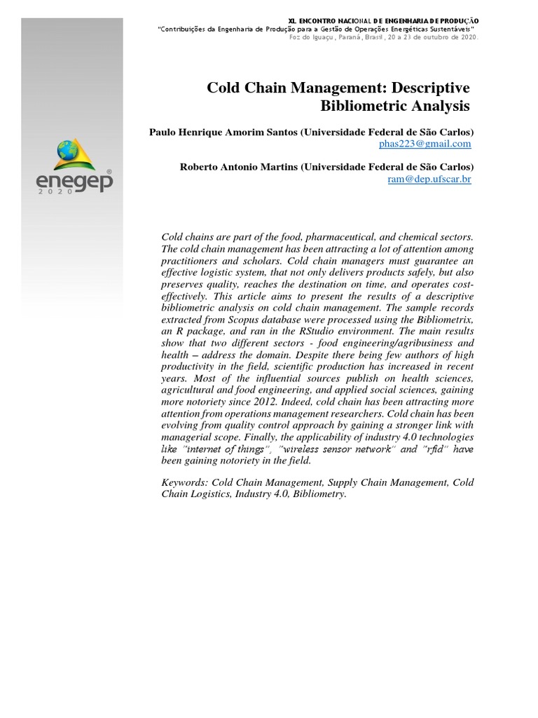 Cold Chain Management Descriptive Biblio Metric Analysis PDF