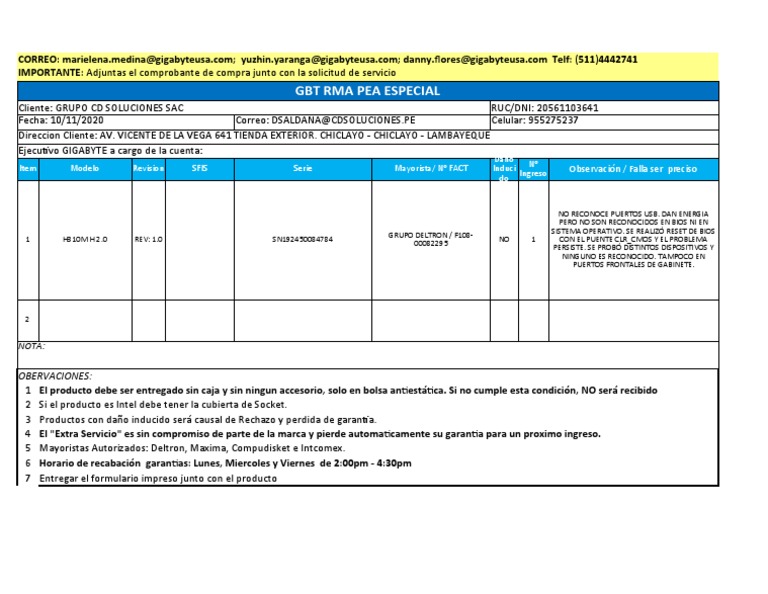 Formato RMA Gigabyte 2020 | PDF | Equipo de oficina | Informática