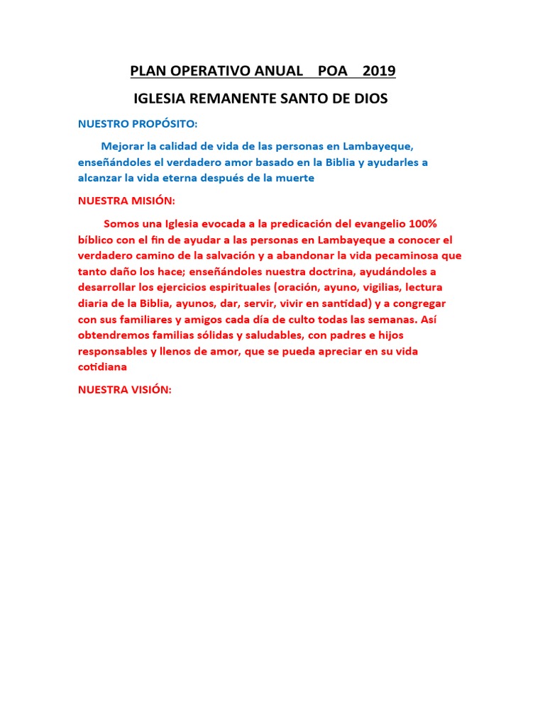Plan Operativo Anual Poa 2019 | PDF
