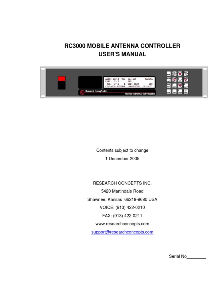 Rc3000 Mobile Antenna Controller User'S Manual: Contents Subject To ...