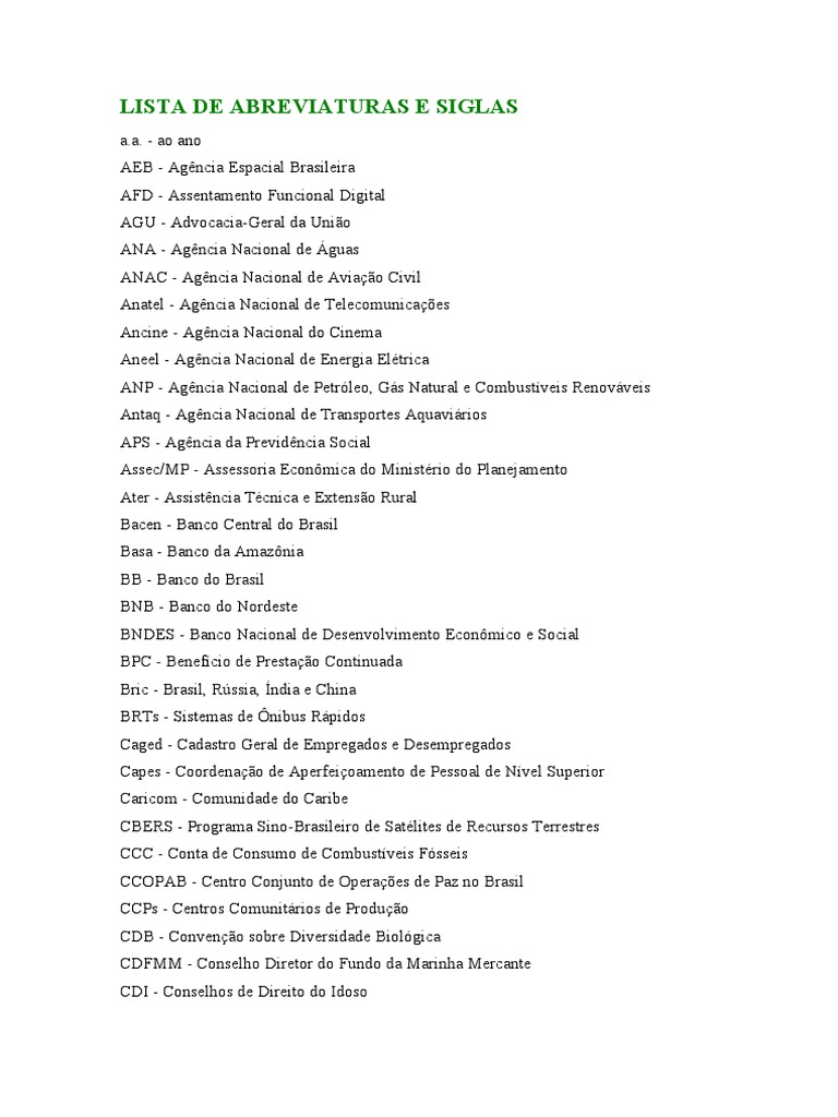 Lista de Abreviaturas e Siglas | PDF | Ministério (departamento ...