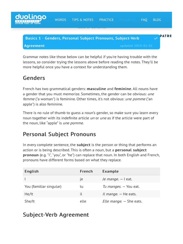 Duolingo Pdf Grammatical Gender Grammatical Number