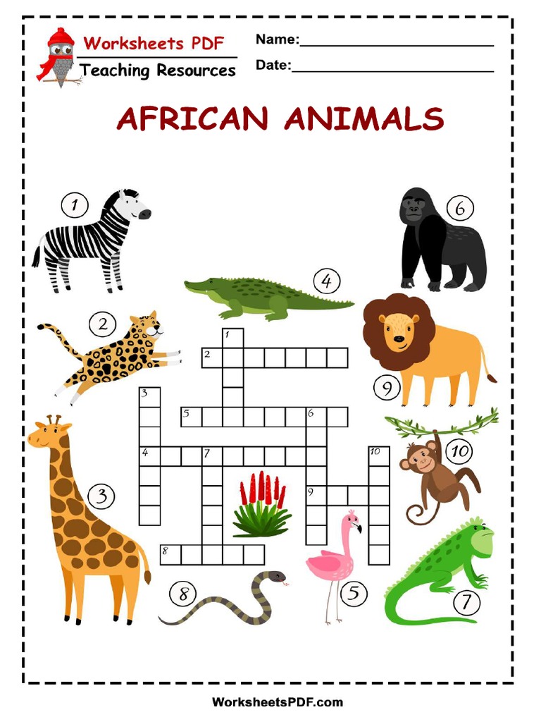 African Animals Crossword PDF PDF