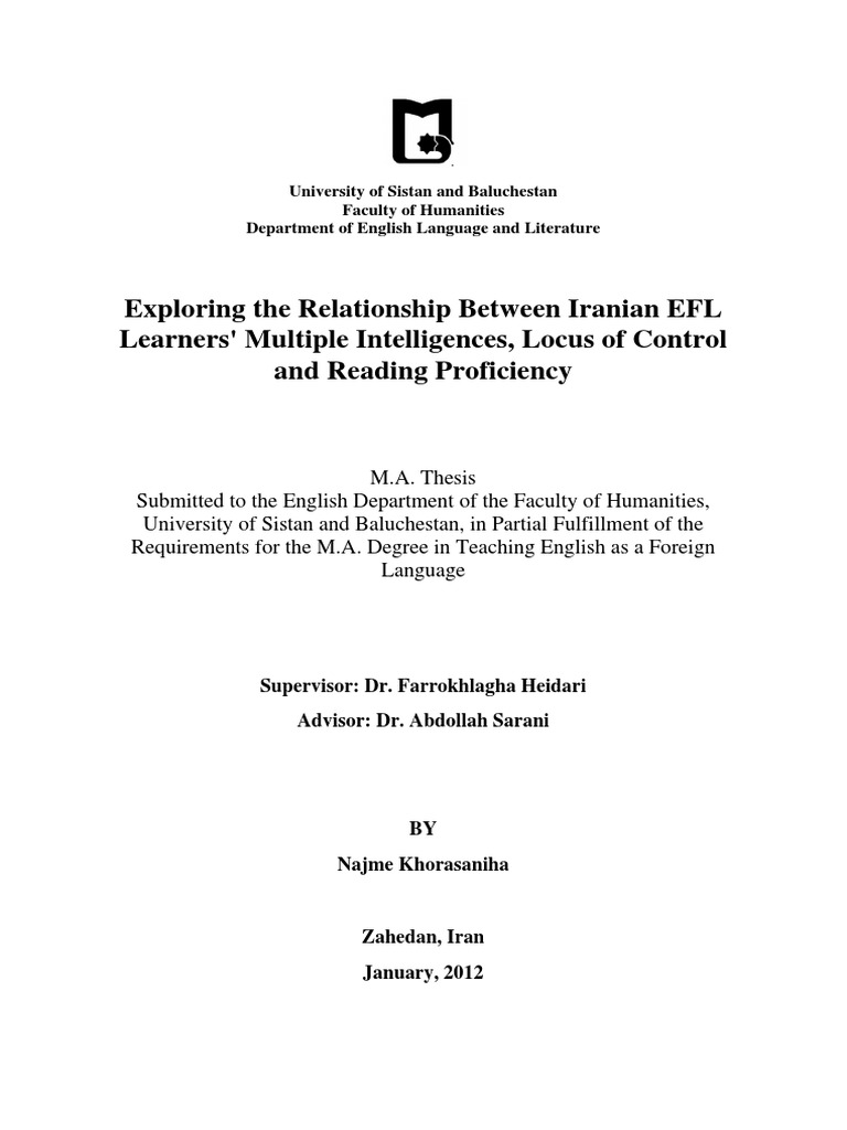 Iranian EFL Learners' Intelligences and Reading Proficiency | PDF ...