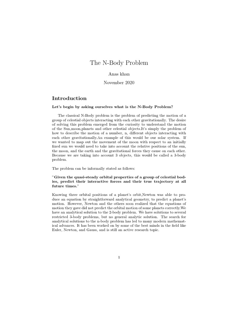 The N-Body Problem: Anas Khan November 2020 | PDF | Gravity | Celestial ...