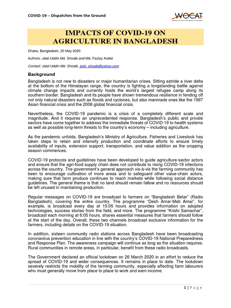 Impact of Covid in Bangladesh | PDF | Agriculture | Food Security