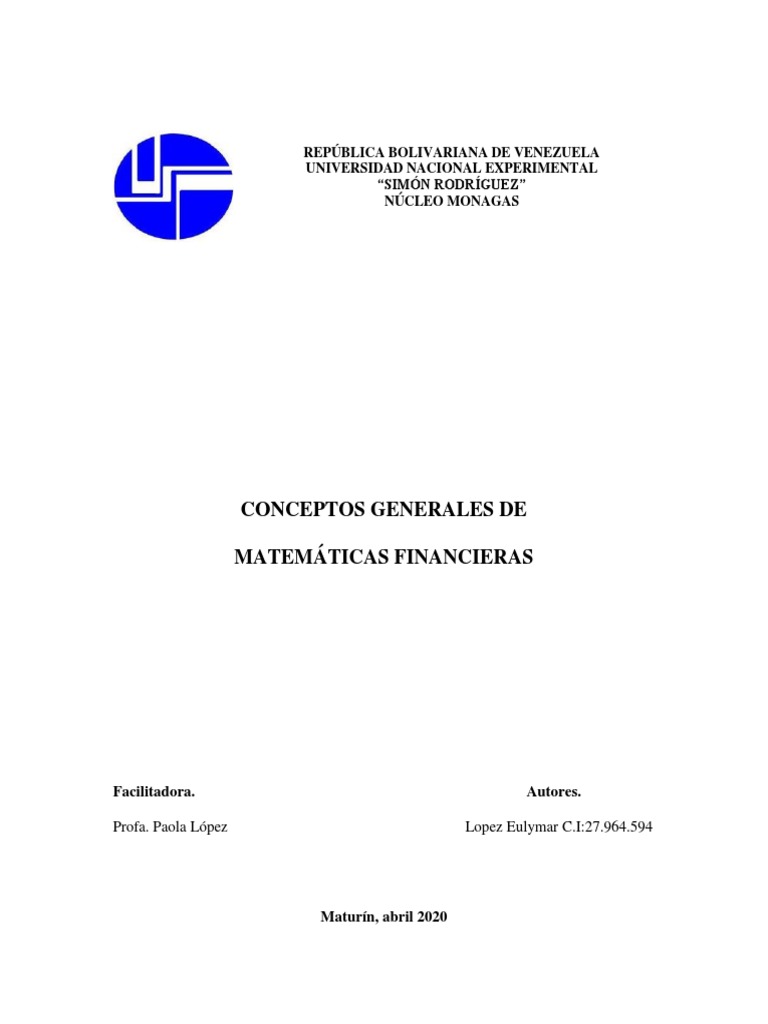 Conceptos Clave de Matemáticas Financieras | PDF | Finanzas Matemáticas ...