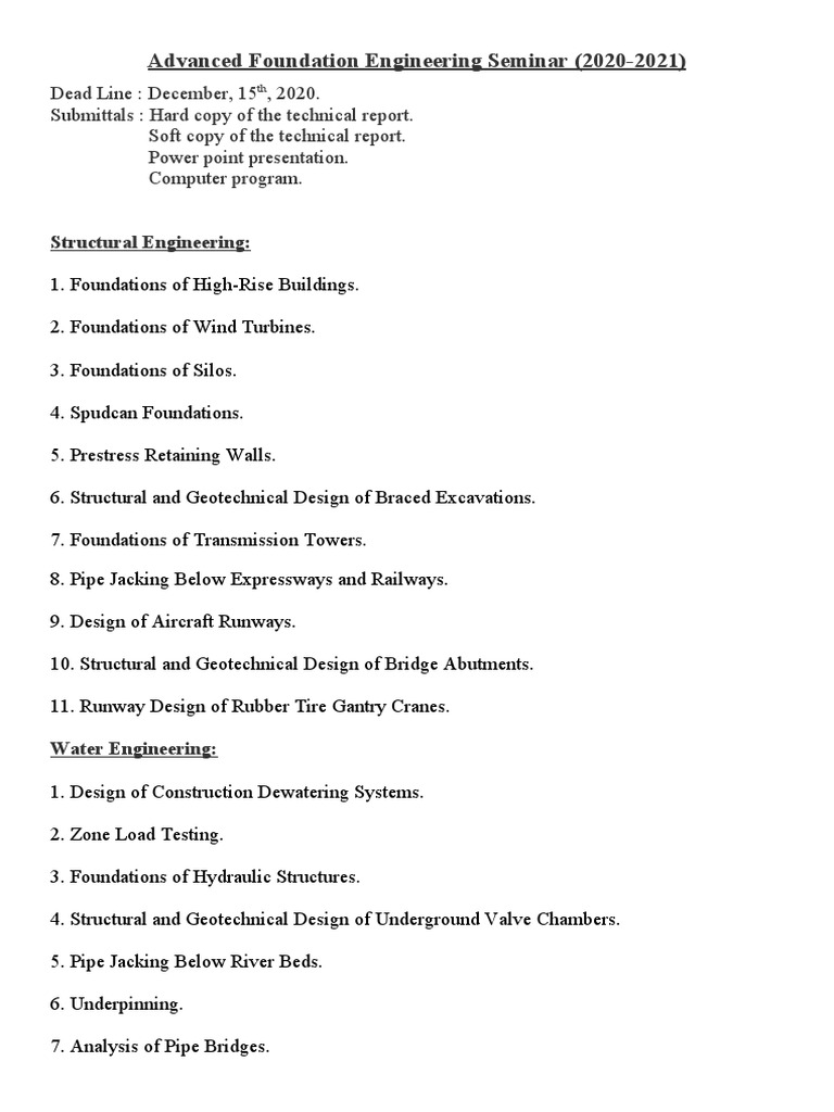 Advanced Foundation Engineering Seminar (2020-2021) | PDF | Technology ...
