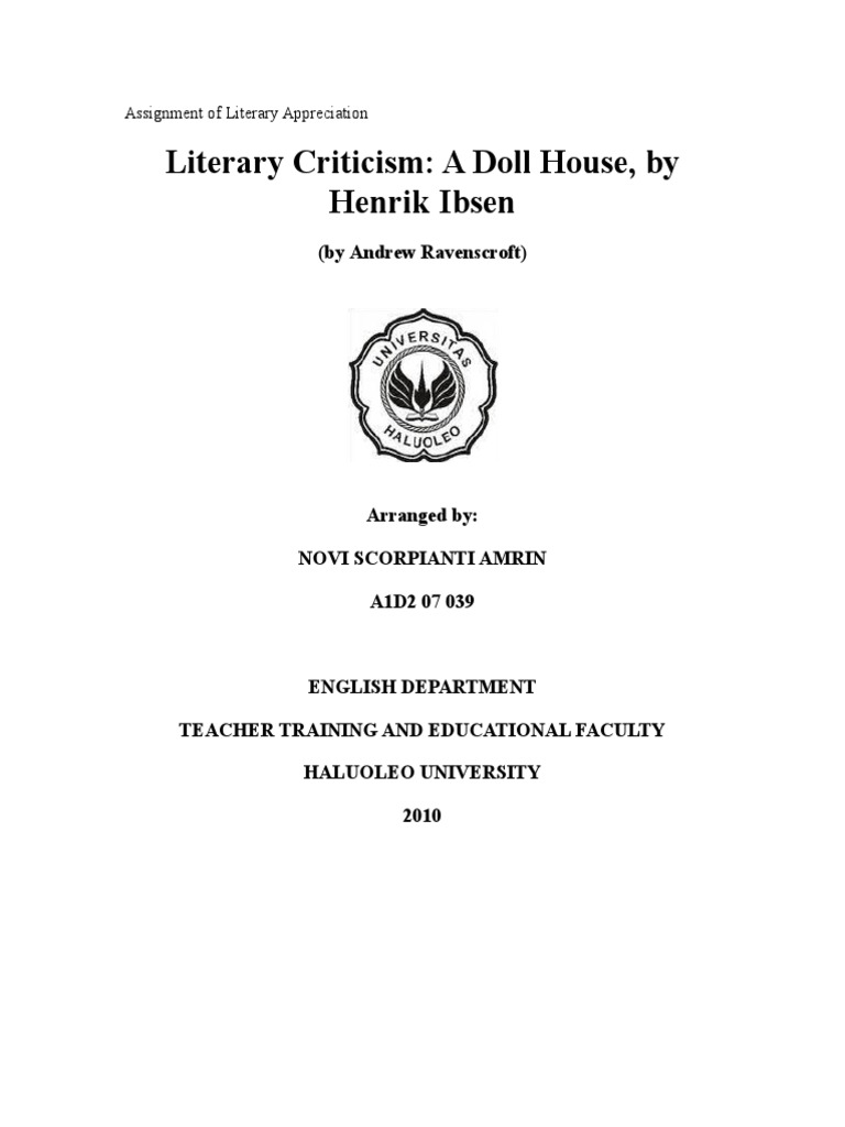 Literary Criticism A Doll House, by Henrik Ibsen PDF A Doll's