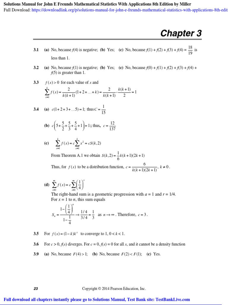 Solutions Manual For John e Freunds Mathematical Statistics With Applications 8th Edition by ...