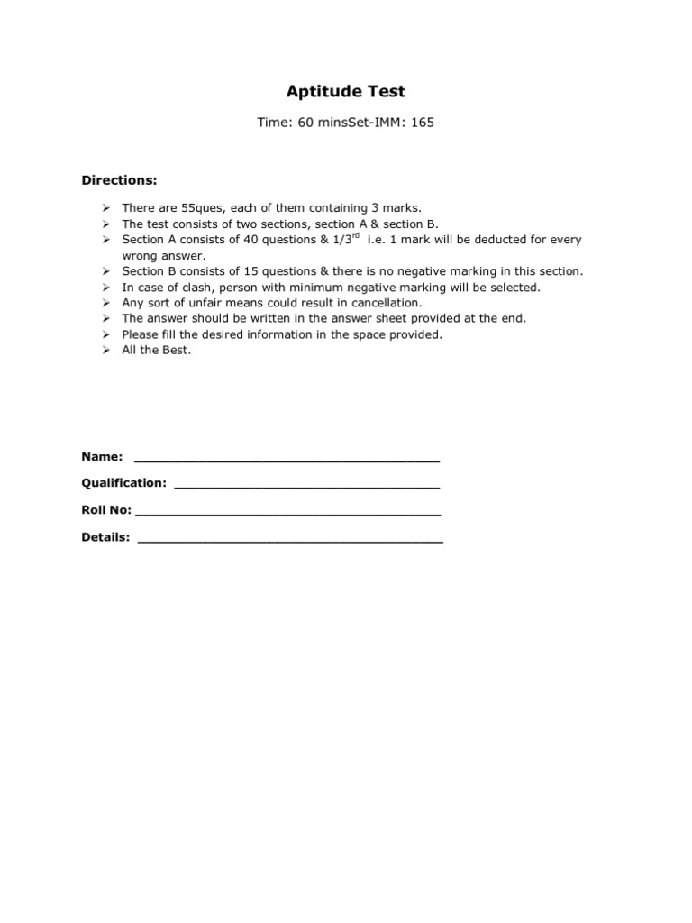 Aptitude Test-Print | PDF | Rupee | Fraction (Mathematics)