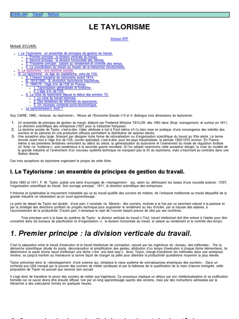 Qu Est Ce Que Le Taylorisme Taylorisme | PDF | France | Industries