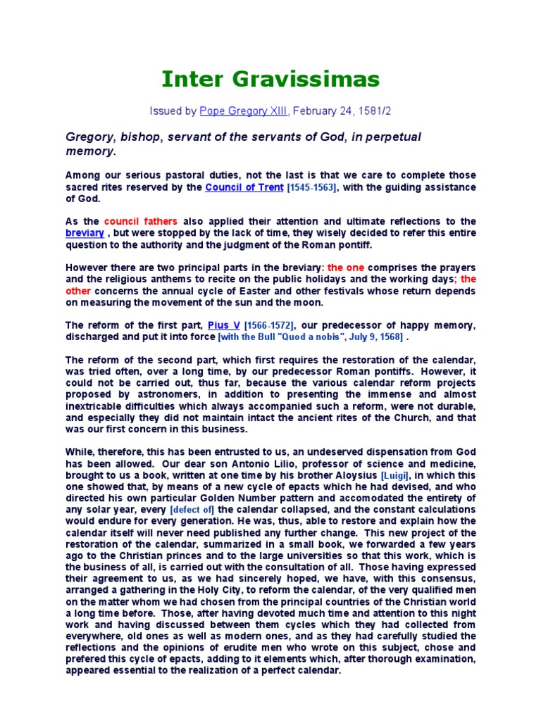 Inter Gravissimas Easter Calendar
