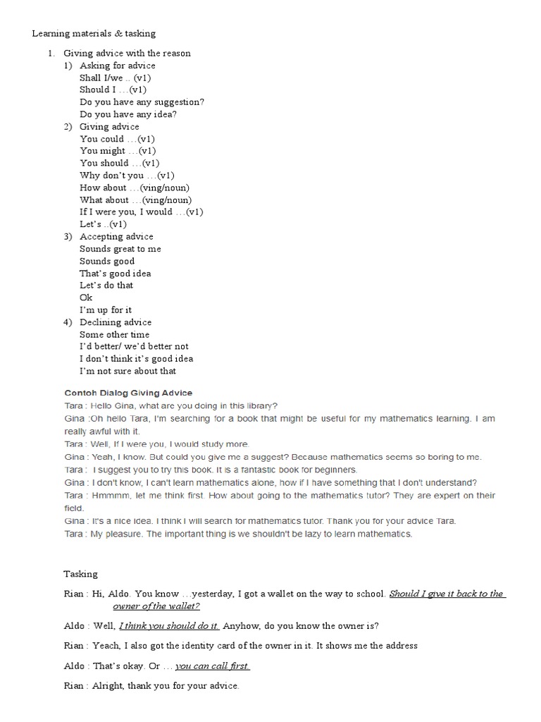 Advice and Tasking Dialogue Guide | PDF