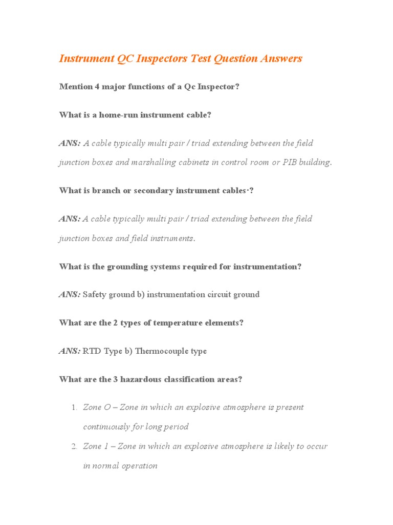 Instrument QC Inspectors Test Question Answers | PDF | Pipe (Fluid ...
