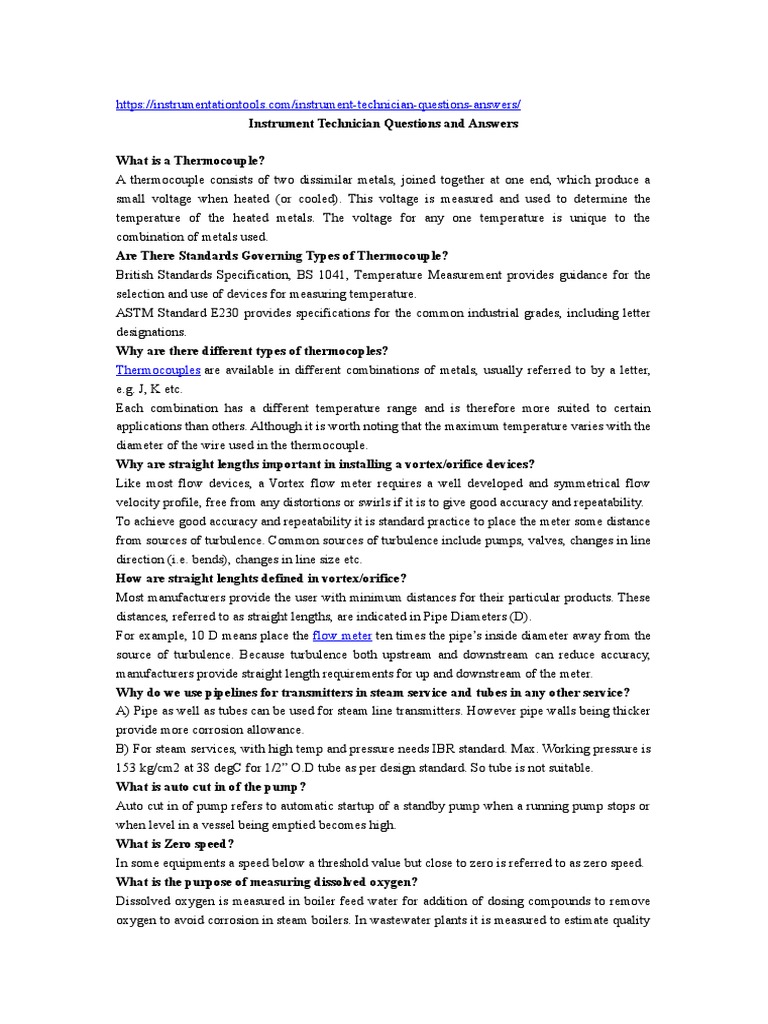 Instrument Technician Questions and Answers PDF
