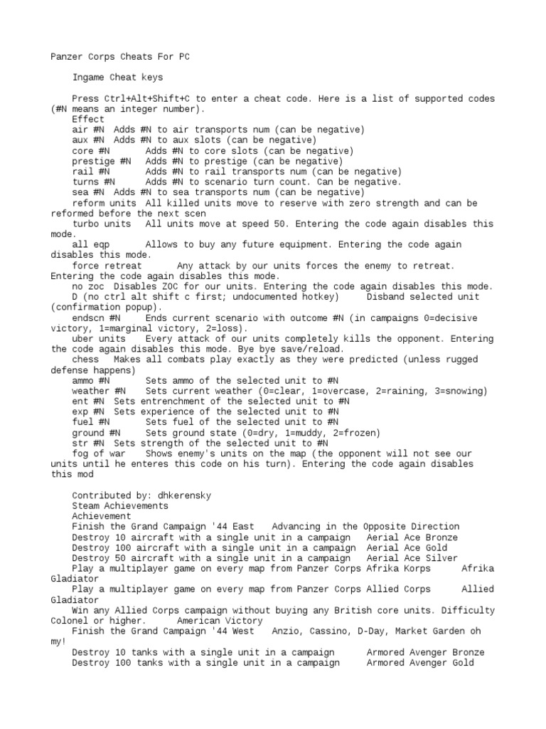 Panzer Corps CHEATS PDF Blitzkrieg Battles And Operations Of World War II