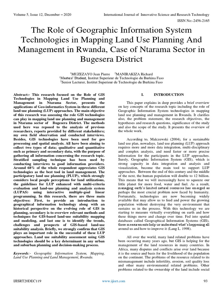 The Role of Geographic Information System Technologies in Mapping Land ...